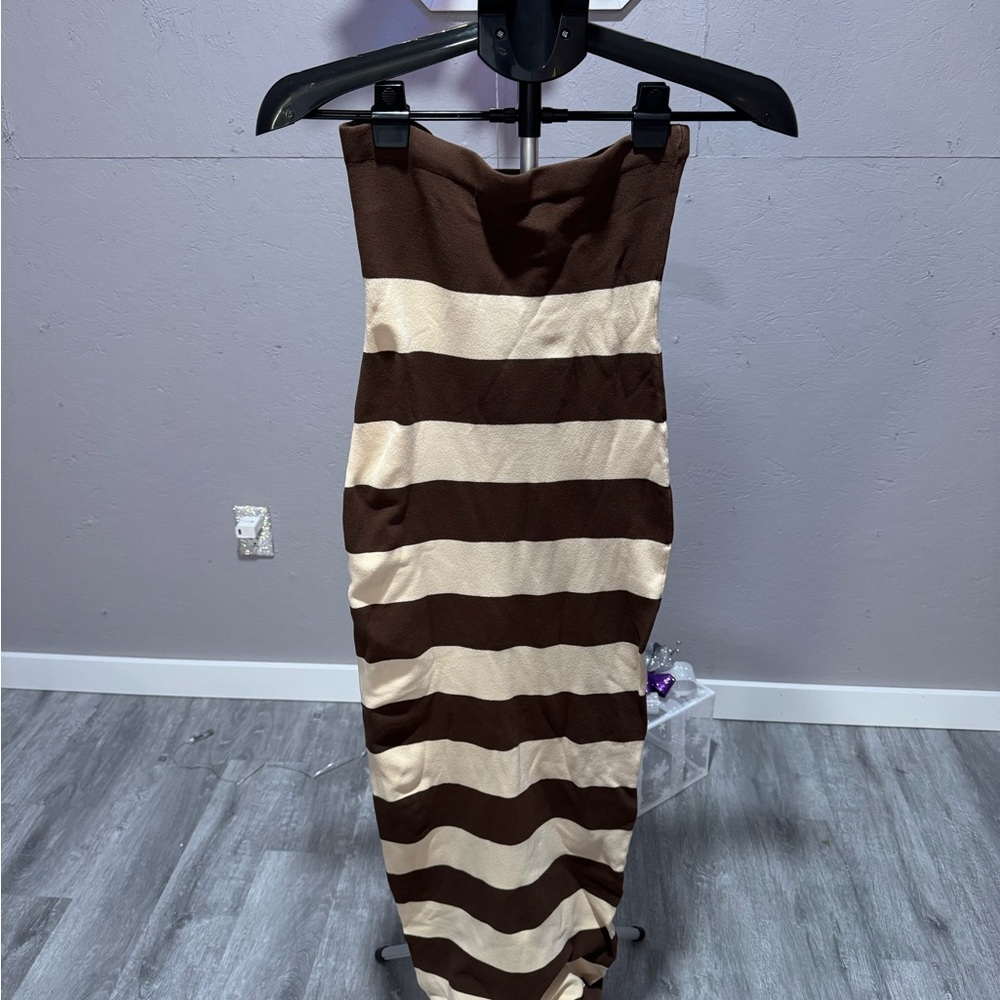 Posse Strapless Brown and Cream Dress